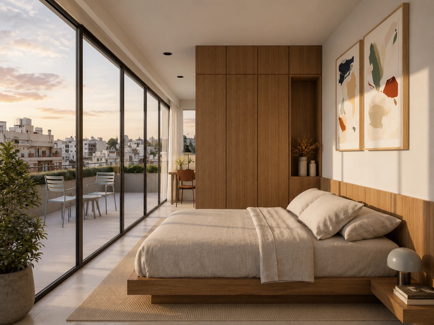 Dormitorio con ventanales y salida al balcón