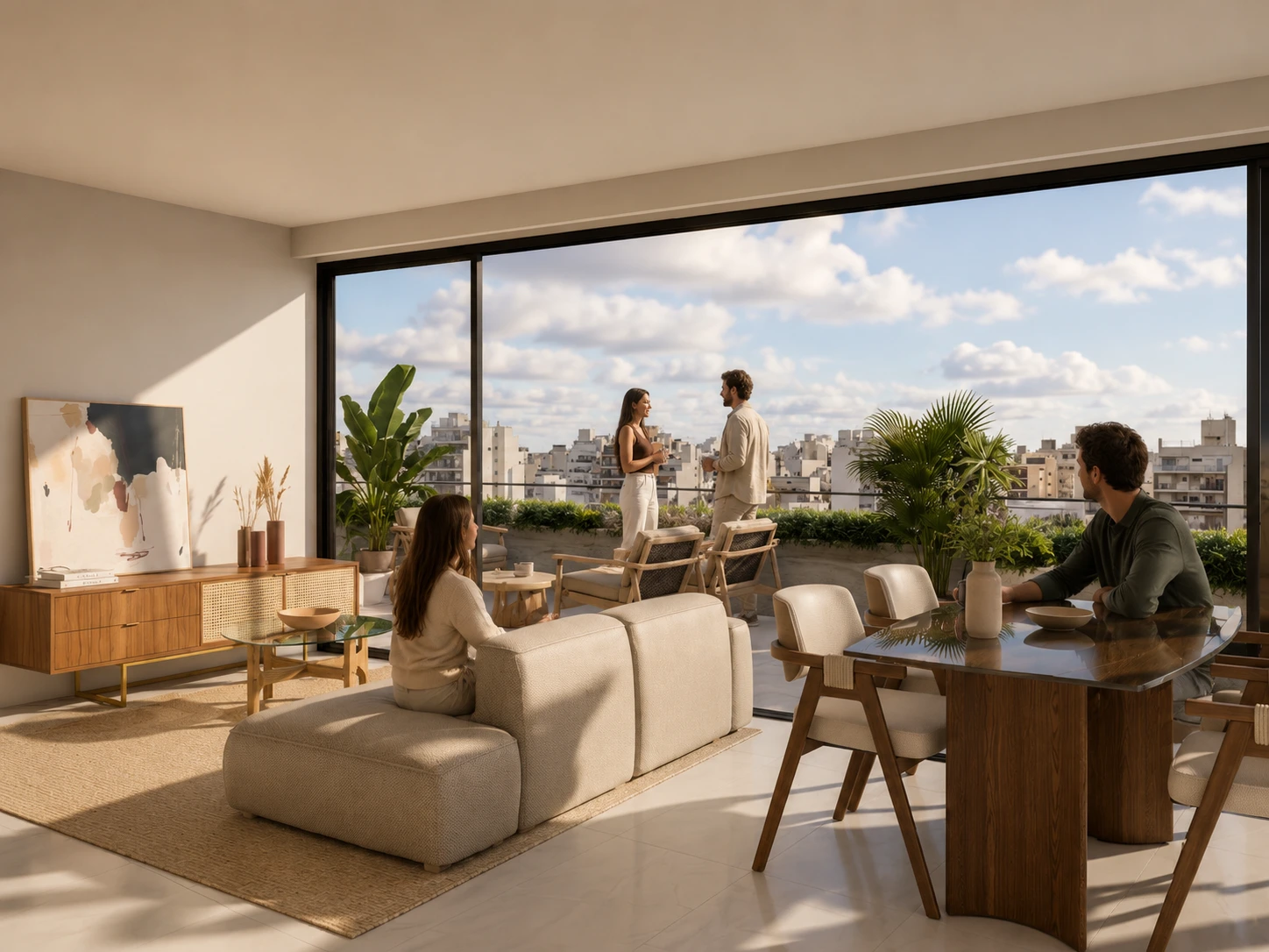 Living comedor con balcón y vistas abiertas