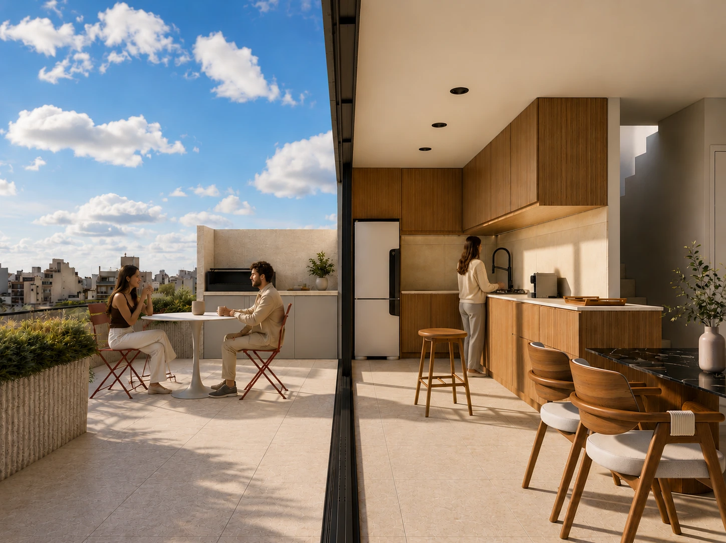 Rooftop con parrilla y espacio de encuentro